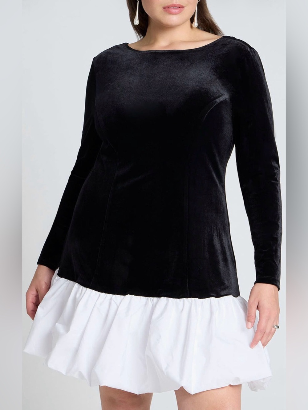 Eloquii Black Velvet Long-Sleeve Dress